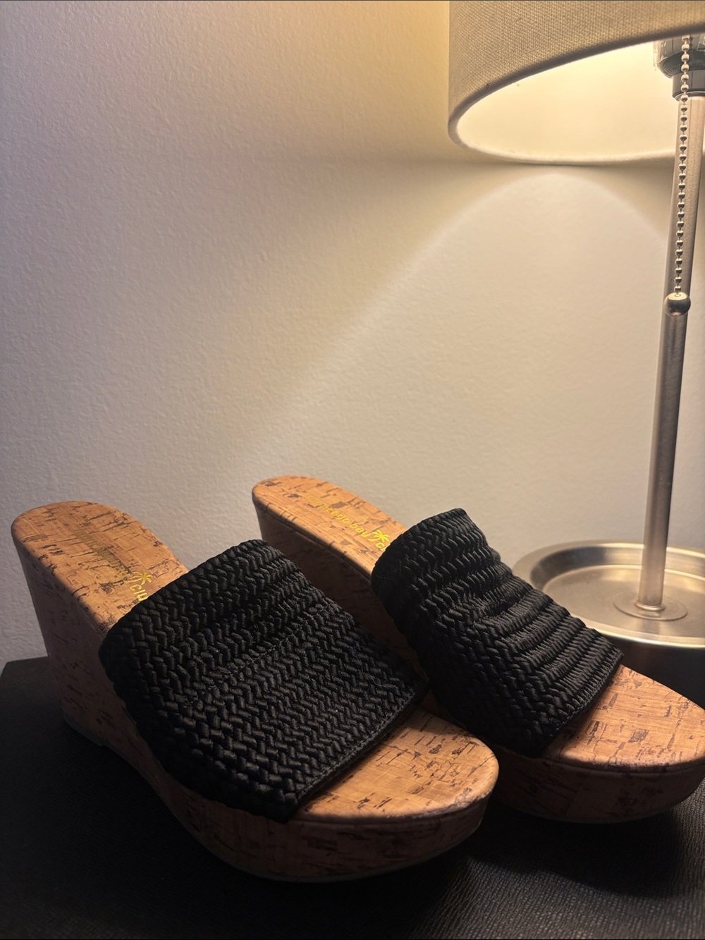 Montego Bay Club Black Woven Cork Wedge Slides